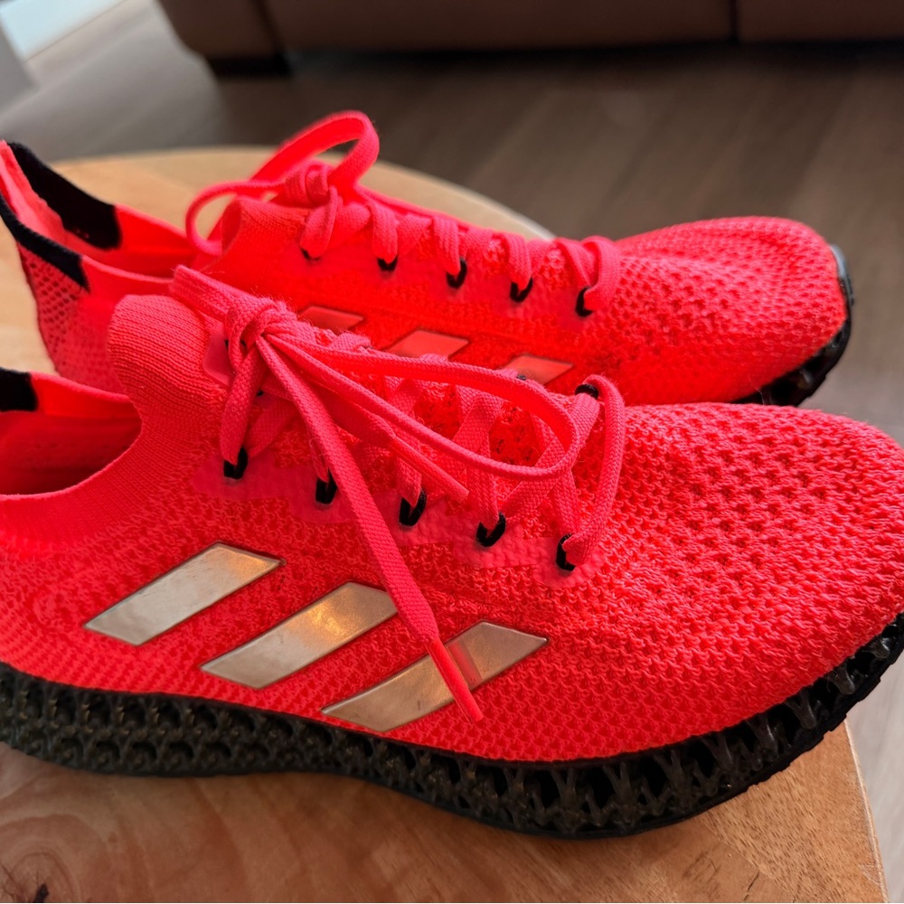 adidas women’s  Neon Pink Knit Sneakers with Silver Stripes